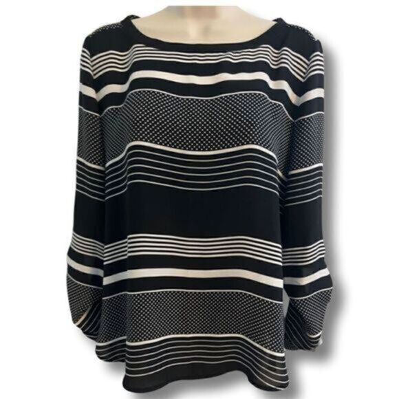 Loft Size Small Long Sleeve Top. Stripes and polka dots. Black and White - Picture 1 of 5